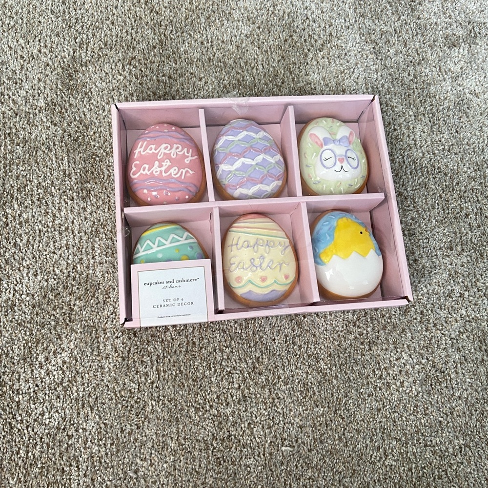 Cupcakes and Cashmere 6pc Ceramic Easter Egg Sugar Cookie Decor Set NIB - Picture 5 of 8